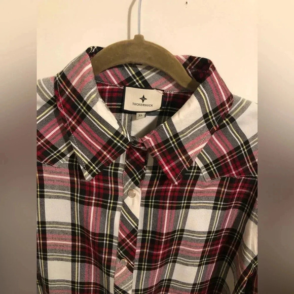 Tuckernuck Womens Red Cotton Plaid Long Sleeve Button Down Shirt Size XL - Picture 3 of 5